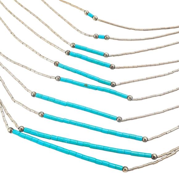 Vintage Santo Domingo Turquoise Sterling Silver Heishi Necklace 10-Strand - Picture 9 of 10